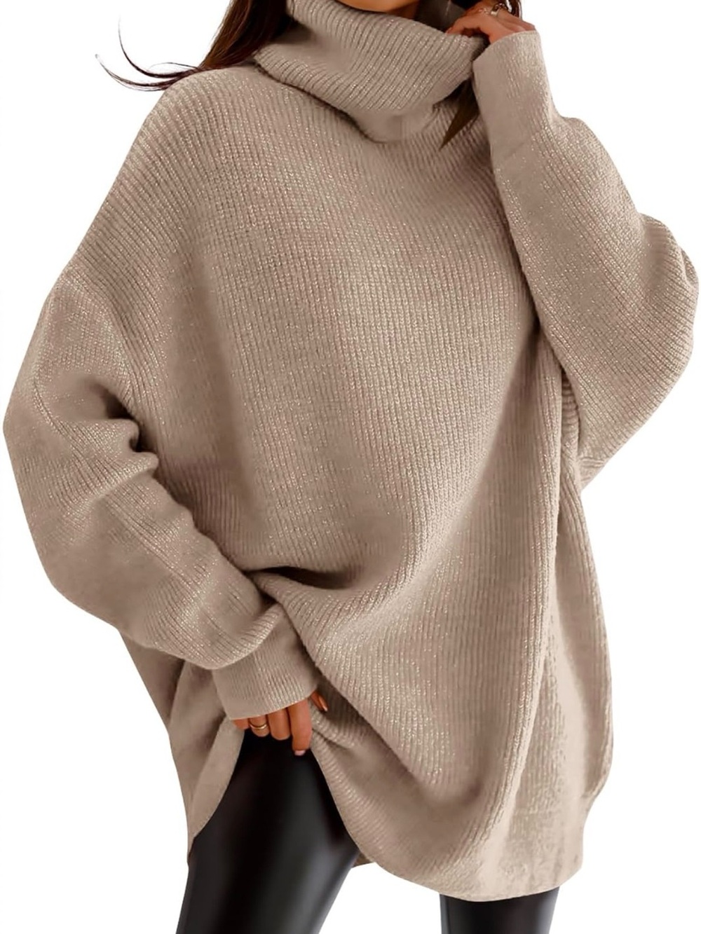 Women's Cozy Turtleneck Sweater Dress - Blush
